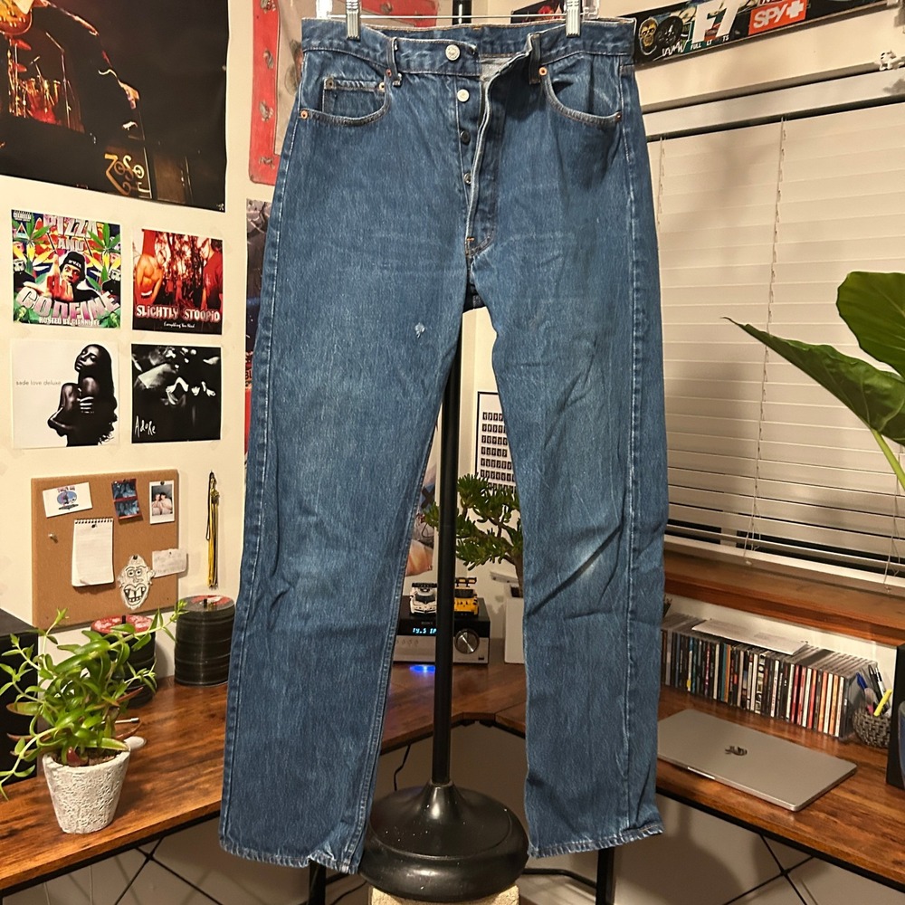 Levi's 501 Jeans 36x34 Dark Blue Vintage 90s Made in USA Straight Leg Button Fly